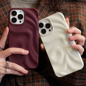 Ins Winter Wine Red 3D Pleats Wrinkle iPhone Case