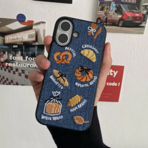Retro Denim Embroidery Bread iPhone Case